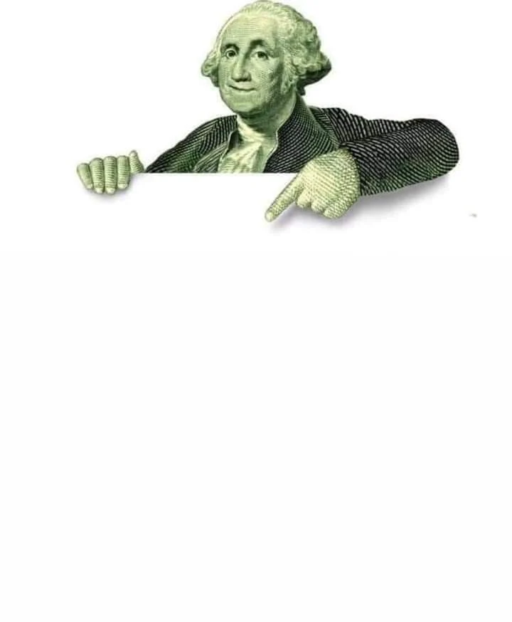 George Washington holding a sign